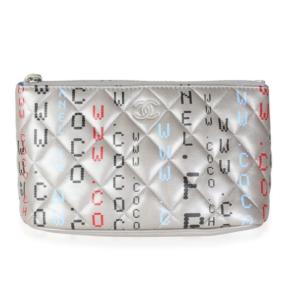 Chanel Limited Edition Silver Quilted Lambskin Data Center Print Zip Pouch - Picture 1 of 5